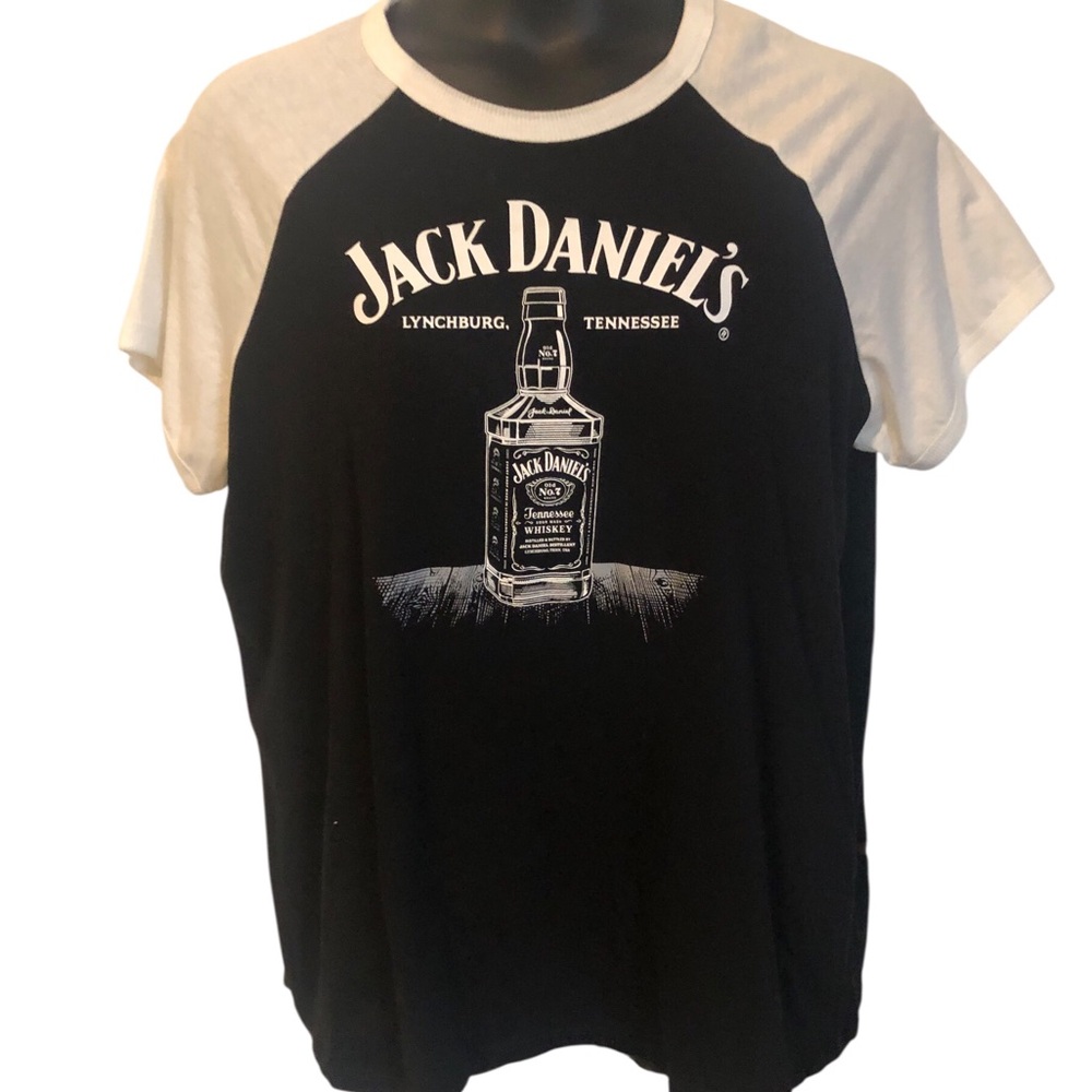 Jack Daniels Black and White Raglan Bottle Tee